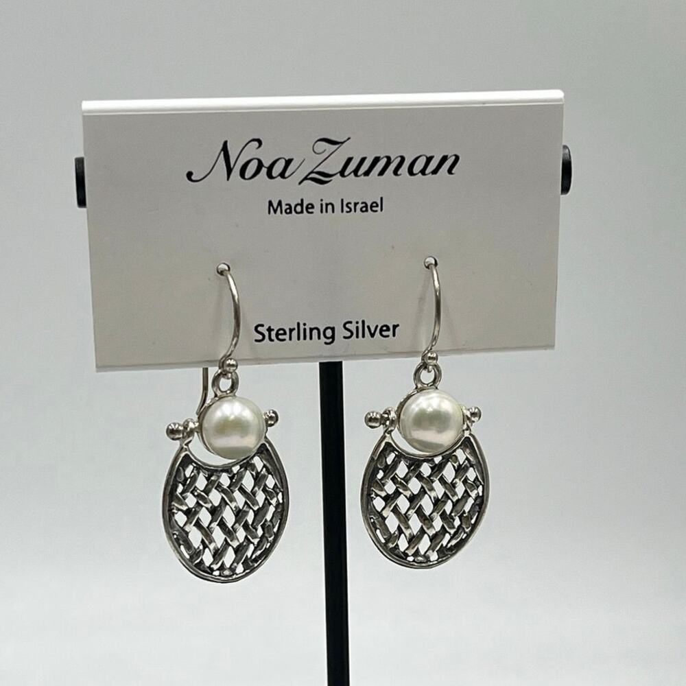 Noa Zuman Israel Designer Sterling Silver White Freshwater Pearl Earrings New